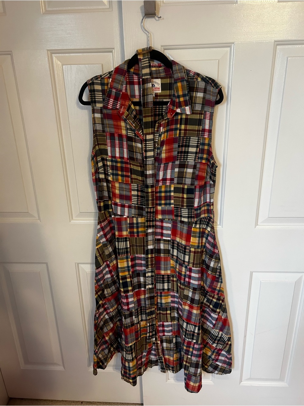 Sleeveless Plaid Shirt Dress in Red, Yellow, Olive & Black - Picture 2 of 2